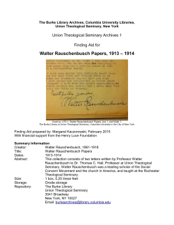 Rauschenbusch, Walter, 1861 - Columbia University Libraries
