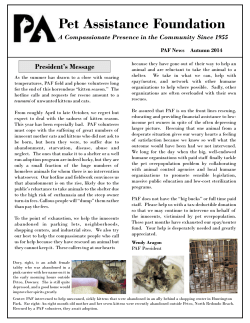 Fall 2014 Newsletter - Pet Assistance Foundation