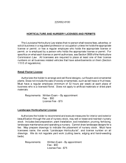225/952-81 00 HORTICULTURE AND NURSERY LICENSES AND