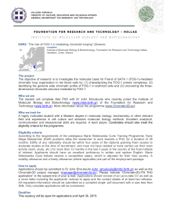 ESR5: &ldquo;The role of FOG-1 in mediating chromatin looping&rdquo; (Greece