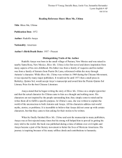 Reading Reference Sheet: Bless Me, Ultima Title​: Bless Me, Ultima