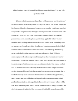 Mary Sidney and Social Expectations for Women`s Private Roles