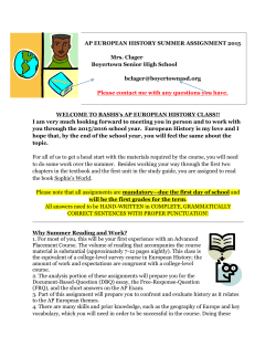 AP EUROPEAN HISTORY SUMMER ASSIGNMENT 2015 Mrs