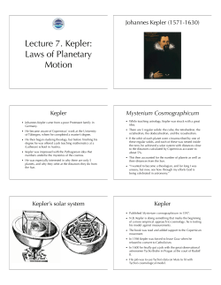 Lecture 7. Kepler: Laws of Planetary Motion