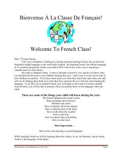 Bienvenue &Agrave; La Classe De Fran&ccedil;ais! Welcome To French Class!
