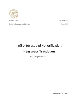 (im)Politeness and Honorification, in Japanese Translation