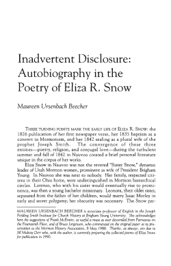 Inadvertent Disclosure: Autobiography in the Poetry of Eliza R. Snow