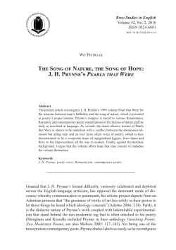 The Song of Nature, the Song of Hope: J. H. Prynne`s Pearls that Were