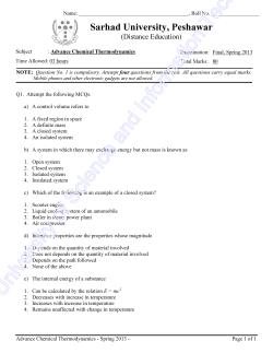 Advance Chemical Thermodynamics &ndash; Spring