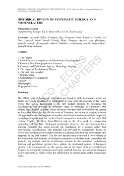 Historical Review of Systematic Biology and Nomenclature
