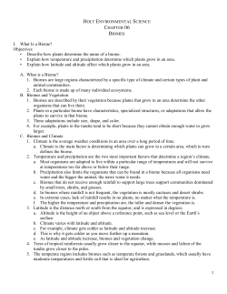 1 I. What Is a Biome? Objectives &bull; Describe how plants determine