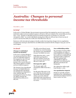 Australia: Changes to personal income tax thresholds