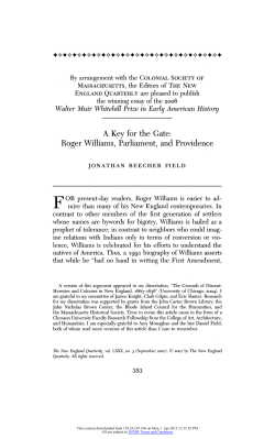 A Key for the Gate: Roger Williams, Parliament, and Providence