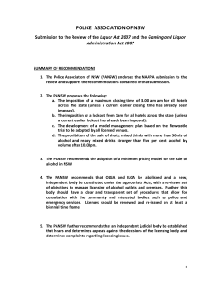PANSW submission to Liquor Act review