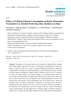 Effects of Lifelong Ethanol Consumption on Brain Monoamine