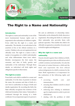 Bulletin 110 - The Right to a Name and Nationality