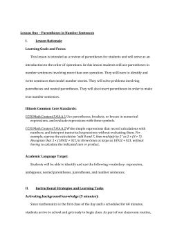 Lesson One – Parentheses in Number Sentences I. Lesson