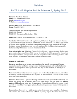 Syllabus PHYS 1147: Physics for Life Sciences 2, Spring 2016