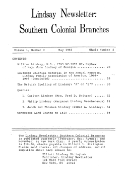 Lindsay Newsletter: Southern Colonial Branches
