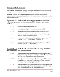 Kindergarten Math Curriculum Outcome 0.1.1: Students will