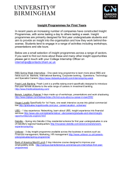 list of insight opportunities - University of Birmingham Intranet