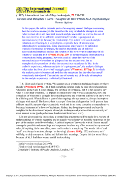 Reverie And Metaphor : Some Thoughts On How I Work As A