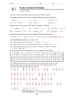 Puzzle: Constant of Variation