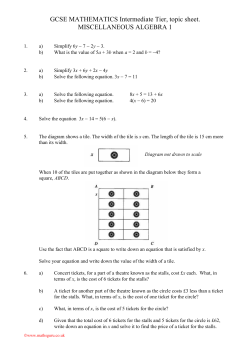 GCSE MATHEMATICS Intermediate Tier, topic sheet