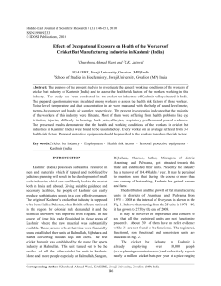 Effects of Occupational Exposure on Health of the Workers of Cricket