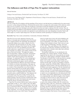 The Influences and Role of Pope Pius XI against Antisemitism