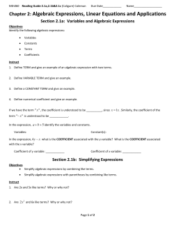 Chapter 2: Algebraic Expressions, Linear Equations and Applications