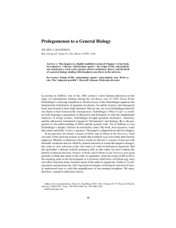 Prolegomenon to a General Biology