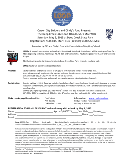 Queen City Striders and Cindy`s Fund Present: The Deep Creek