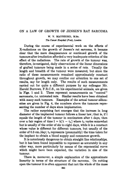ON A LAW OF GROWTH OF JENSEN`S RAT SARCOMA During the