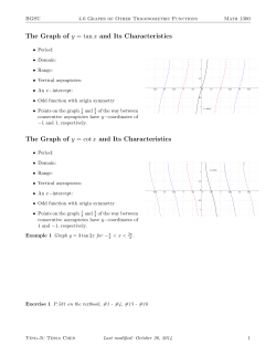 The Graph of y = tanx and Its Characteristics The Graph of y = cotx