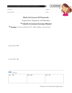 Math Lab Lesson #2 Classwork: Expressions, Equations, and