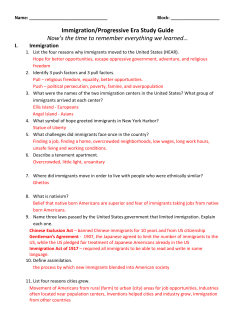 Immigration/Progressive Era Study Guide Now`s the time to