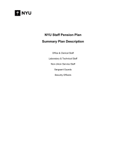 NYU Staff Pension Plan Summary Plan Description