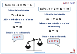 Solve: 4x - 4 = 2x + 6 2x