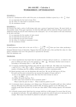 201-103-RE - Calculus 1 WORKSHEET: OPTIMIZATION