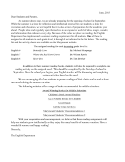 Middle School Summer Reading and Activity Requirements