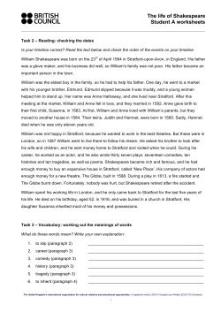 The life of Shakespeare Student A worksheets