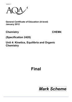 A Level Chemistry Mark scheme Unit 04 - Kinetics, Equilibria