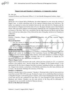 Magna Carta and Chanakya`s Arthshastra : A Comparative Analysis