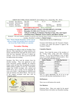 GREEN BAY PHILATELIC SOCIETY 1002 Amberly Trail Green Bay