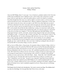Science, Faith, and the Nobel Prize Phillips, William