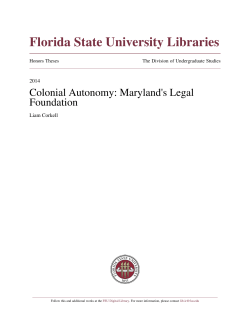 Colonial Autonomy: Maryland`s Legal Foundation
