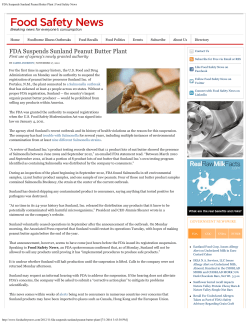 FDA Suspends Sunland Peanut Butter Plant