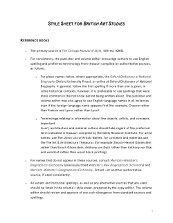 STYLE SHEET FOR BRITISH ART STUDIES