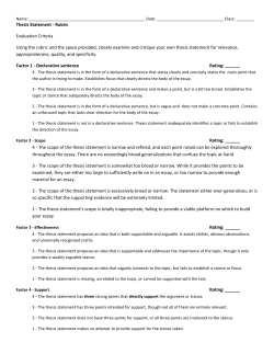 Thesis Statement - Rubric Evaluation Criteria Using the rubric and